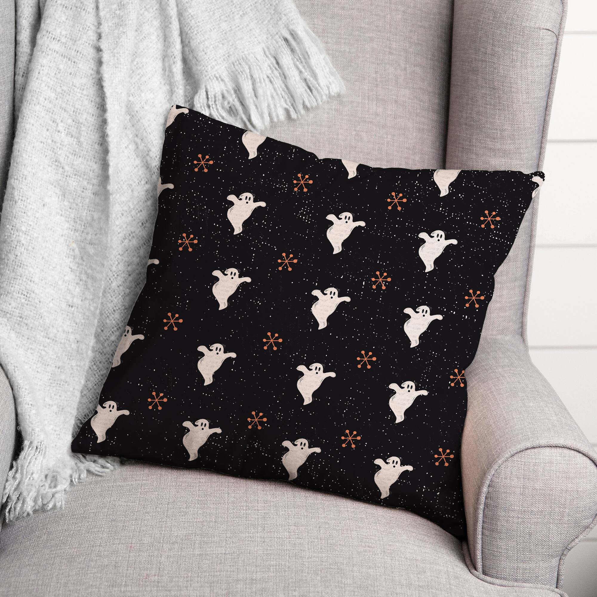 Retro Ghost Pattern Spun Poly Throw Pillow